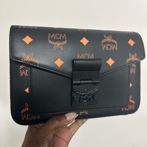 MCM Black Clutch with Orange Details